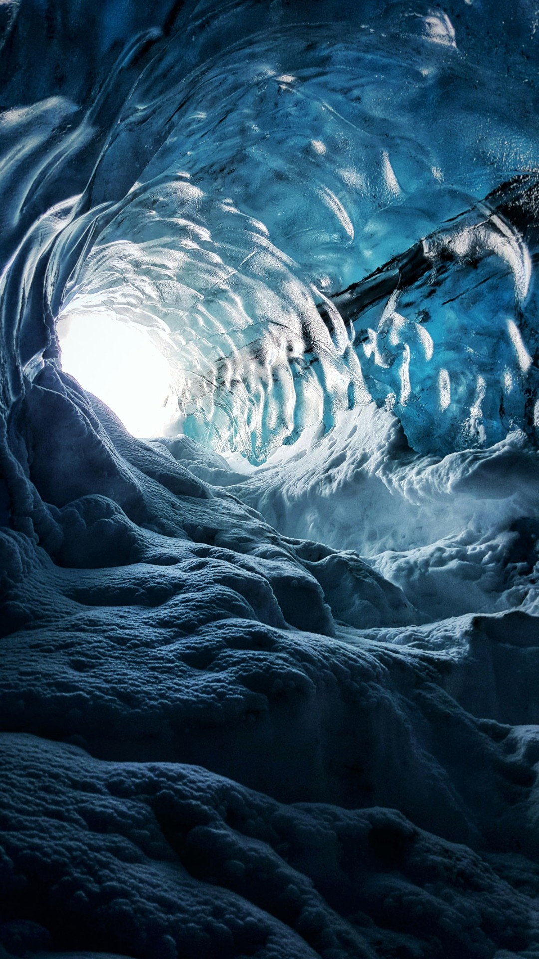 View from inside a blue ice cave