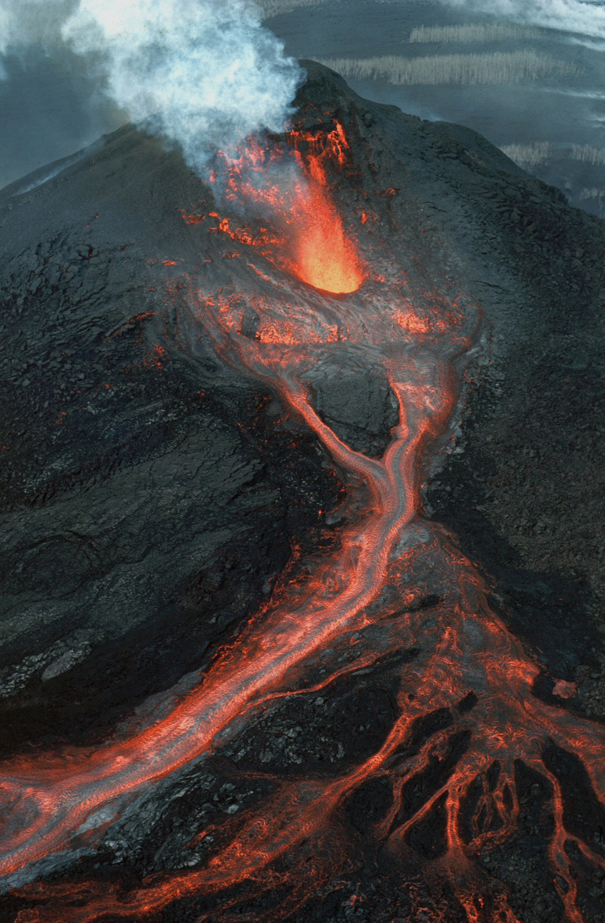 Lava flowing from a volcano